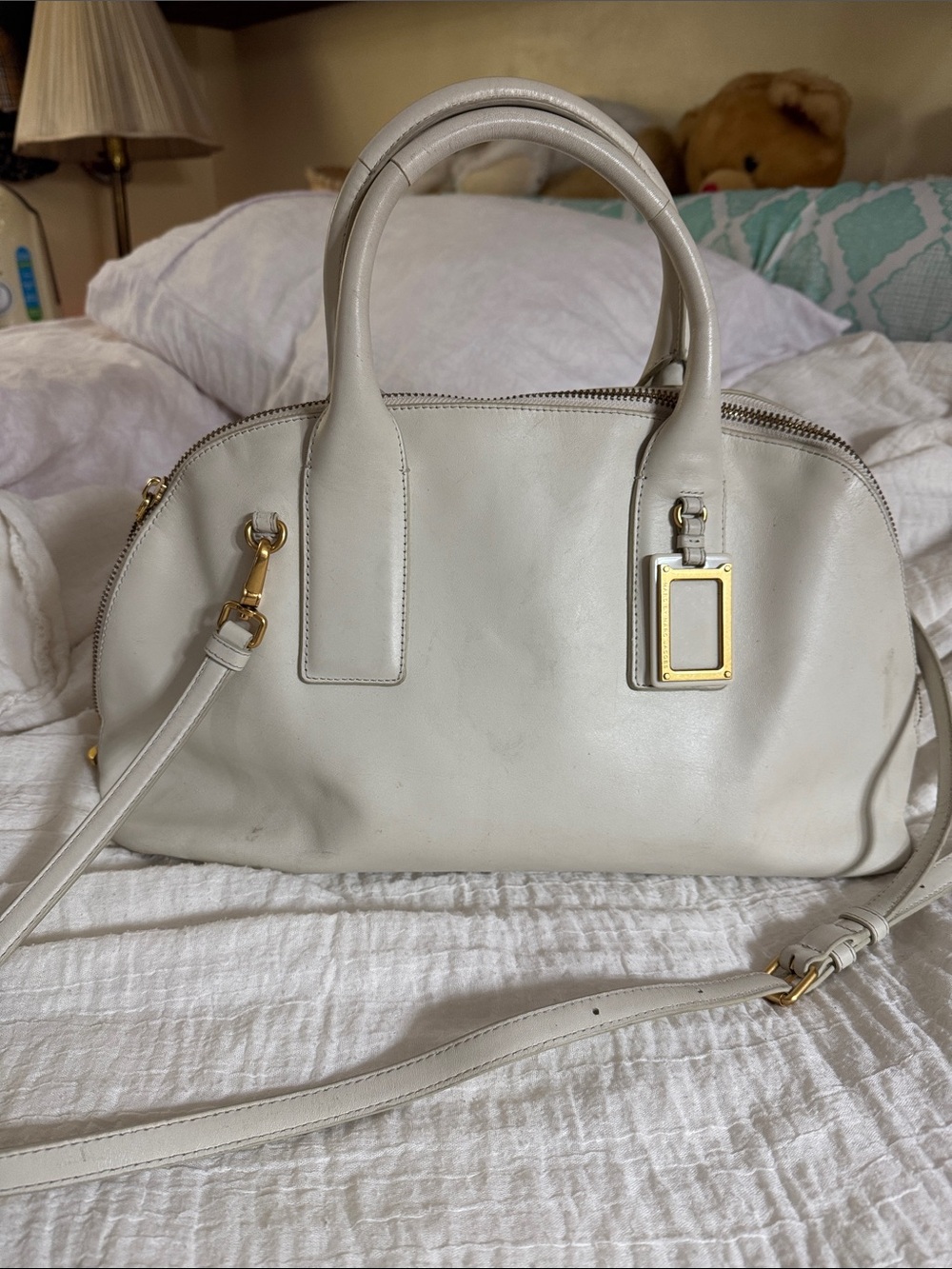 Marc By Marc Jacobs Cream Leather Satchel with Gold-Tone Hardware